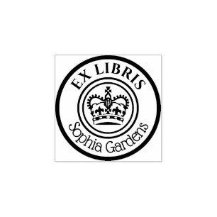 Round Ex Libris Crown Rubber Stamp