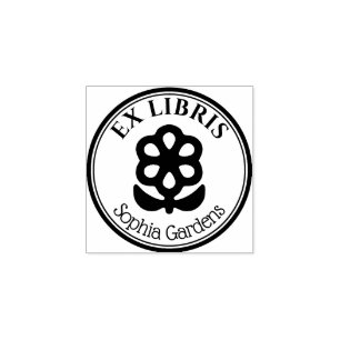 Round Ex Libris - Flower and Leaves Motif  Rubber Stamp