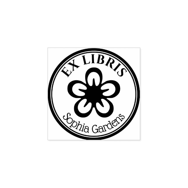 Round Ex Libris - Flower Motif Rubber Stamp (Imprint)