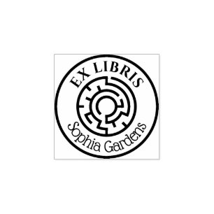 Round  Ex Libris Labyrinth Rubber Stamp