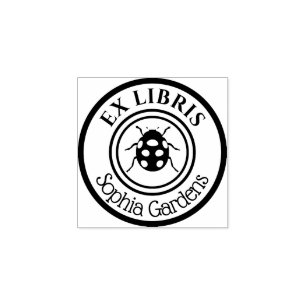 Round Ex Libris Ladybird Motif Rubber Stamp