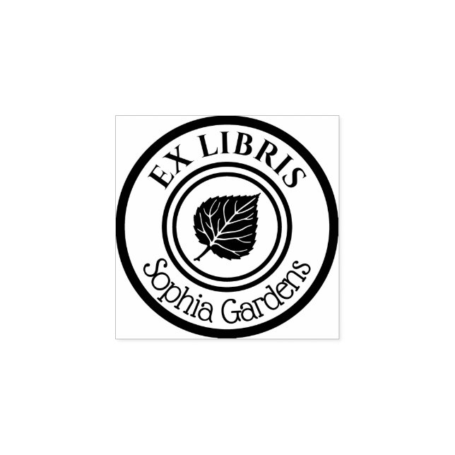 Round Ex Libris Leaf Motif Rubber Stamp (Imprint)