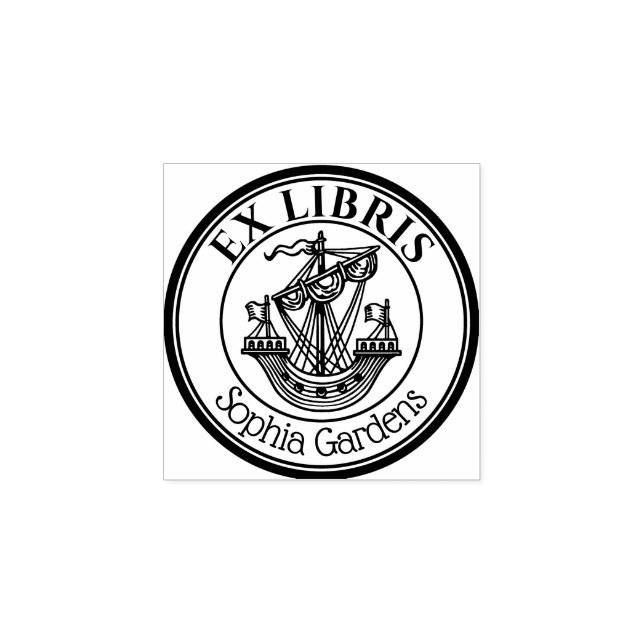 Round Ex Libris Lymphad Motif Rubber Stamp (Imprint)