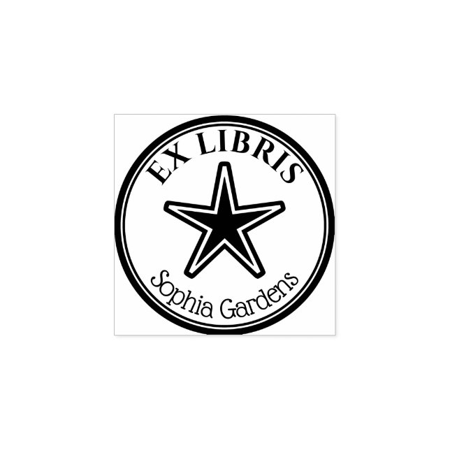 Round Ex Libris - Outlined Star  Rubber Stamp (Imprint)