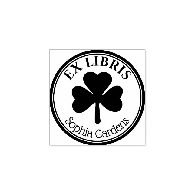 Round Ex Libris - Shamrock/Clover Motif Rubber Sta Rubber Stamp (Imprint)