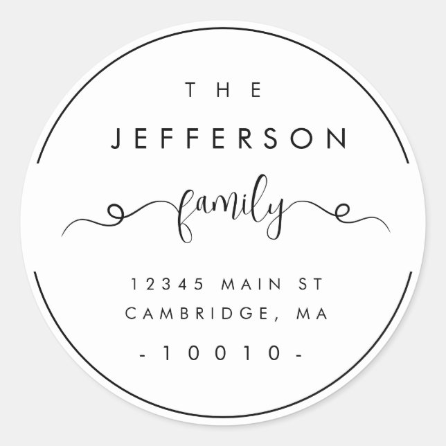Round Family Name Simple Return Address Label (Front)