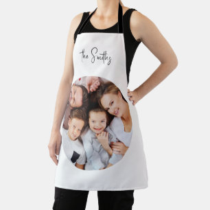 Round Family Photo Script Name White Apron