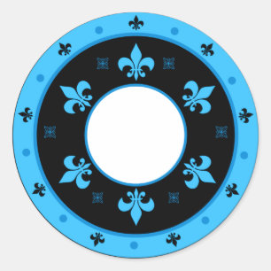 Round Fleur de Lis Stickers BLUE & BLACK