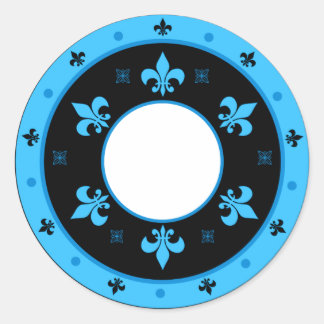 Round Fleur de Lis Stickers BLUE & BLACK