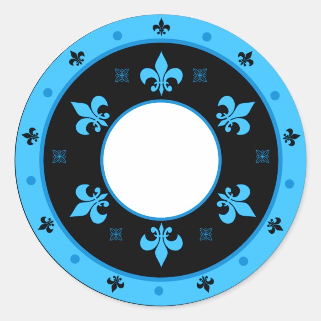 Round Fleur de Lis Stickers BLUE & BLACK (Front)