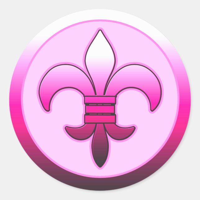 Round Fleur de Lis Stickers PINK (Front)