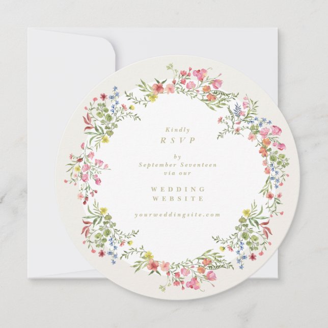 Round Floral Arch QR CODE wedding website RSVP Invitation (Front)