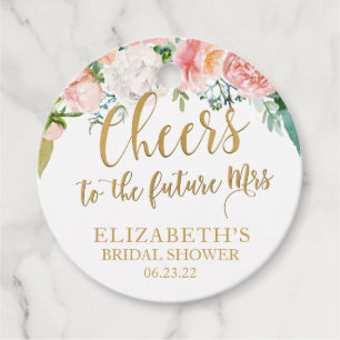 Round Floral Bridal Shower Mini Champagne Favour Tags