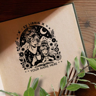 Round Floral Fantasy book lover ex libris stamp