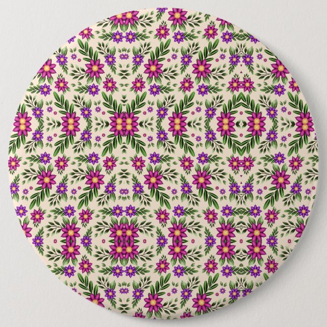 Round floral pattern with intricate purple  6 cm round badge (Front)