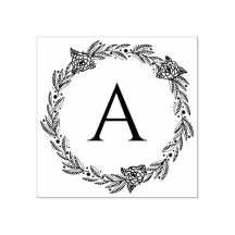Round Floral Personalised Monogram Rubber Stamp