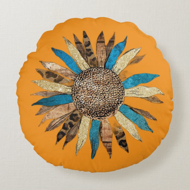 Round Floral Pillow | Minimalist Orange Flower (Front)