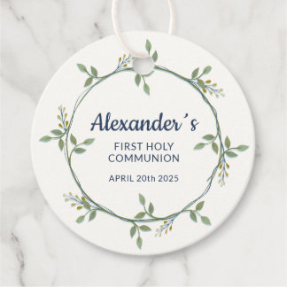 Round Floral Wreath Tag – Custom Communion Thanks