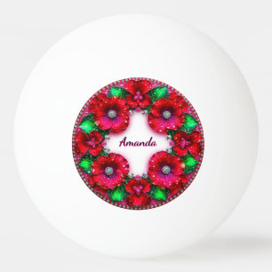 Round Floral Wreath with Red and Green Jewels Ping Pong Ball