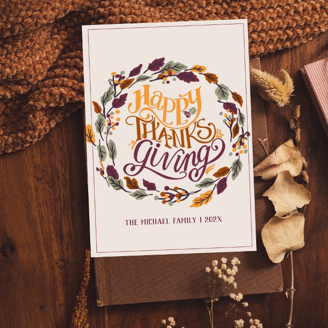 round flowers autumn leaves happy thanksgiving  holiday card (Creator Uploaded)