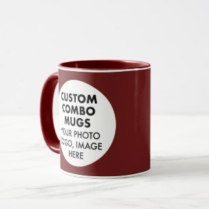 Round Frame 2 x Photo Logo Maroon Custom Combo Mug