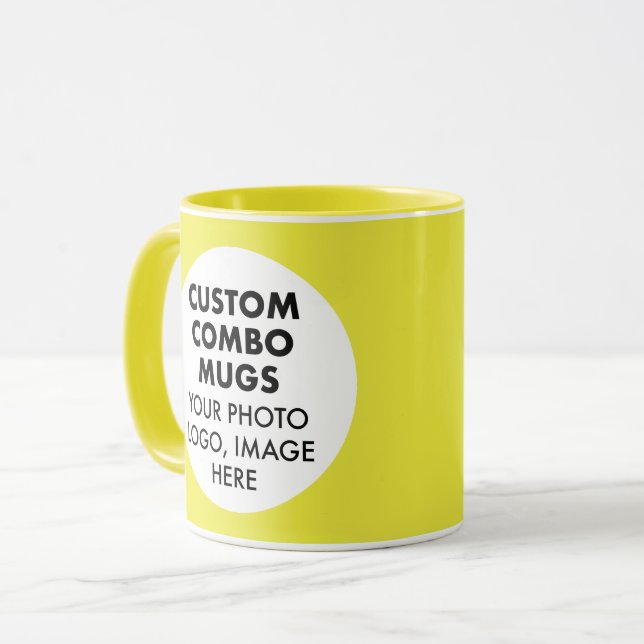 Round Frame 2 x Photo Logo Yellow Custom Combo Mug (Front Left)
