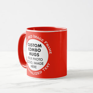 Round Frame 2 x Photo + Text Red Custom Combo Mug