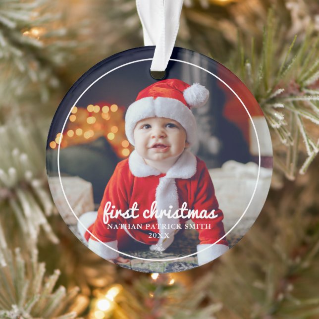 Round Frame Baby's First Christmas Photo Ornament (Tree)