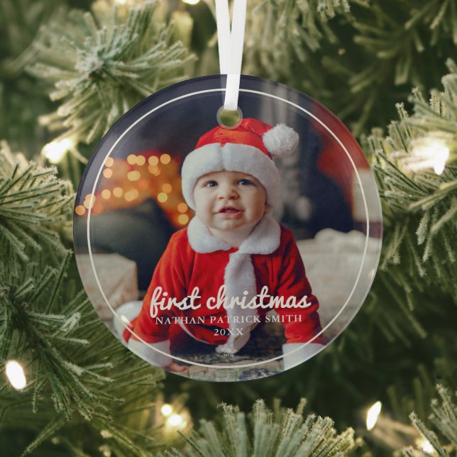 Round Frame Baby's First Christmas Photo Ornament (Insitu)