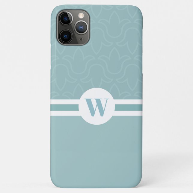 Round frame customisable monogram light blue flora Case-Mate iPhone case (Back)