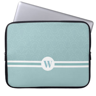 Round frame customisable monogram light blue flora laptop sleeve