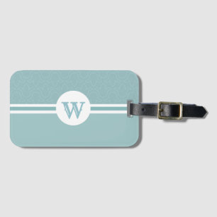 Round frame customisable monogram light blue flora luggage tag