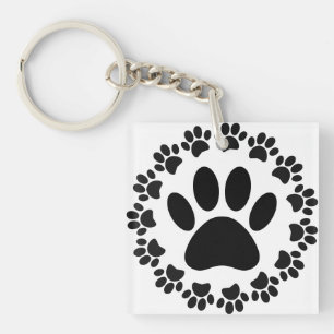 Round Frame Dog Paw Print Pattern Key Ring
