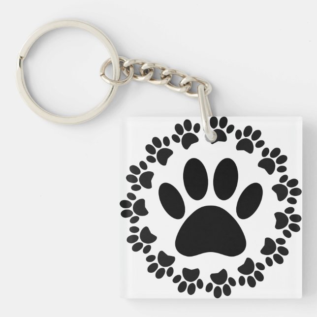 Round Frame Dog Paw Print Pattern Key Ring (Front)