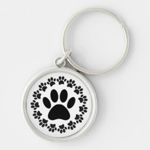 Round Frame Dog Paw Print Pattern Key Ring