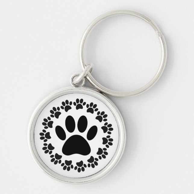 Round Frame Dog Paw Print Pattern Key Ring (Front)