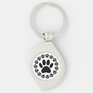 Round Frame Dog Paw Print Pattern Keychain