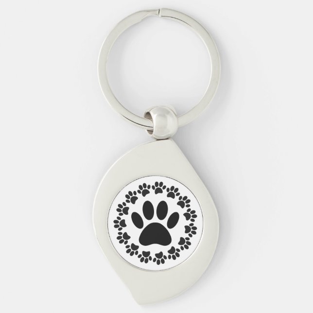 Round Frame Dog Paw Print Pattern Keychain (Front)