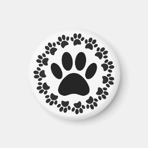 Round Frame Dog Paw Print Pattern Magnet