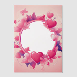 Round Frame of Pink Hearts Vellum Invitations