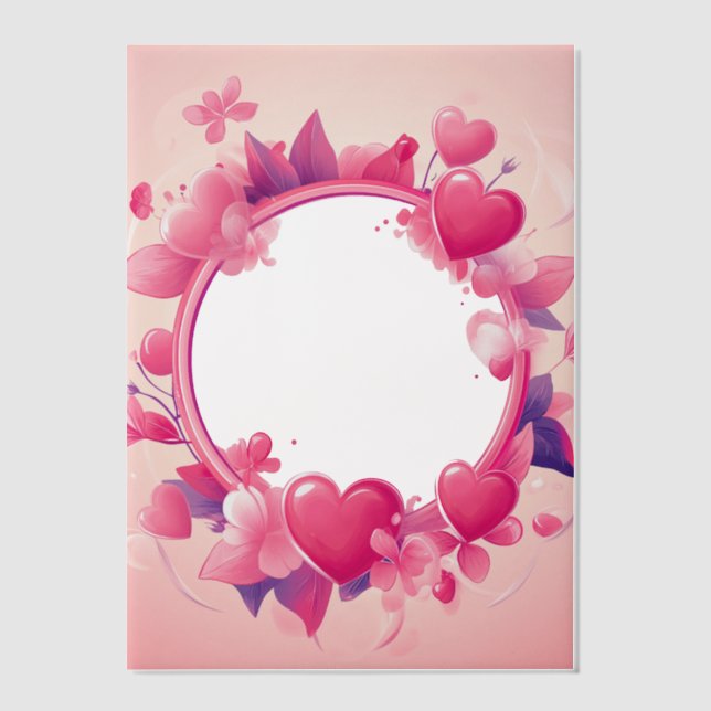 Round Frame of Pink Hearts Vellum Invitations (Front)