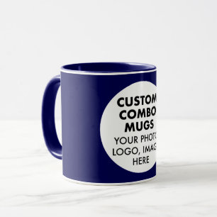 Round Frame Photo Logo Navy Blue Custom Combo Mug