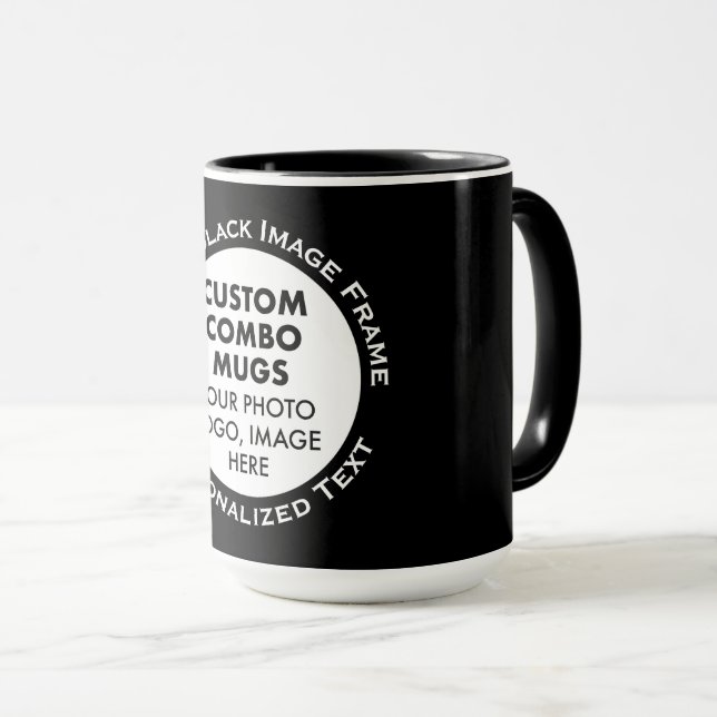 Round Frame Photo & Text Large Black Custom Combo Mug (Front Right)