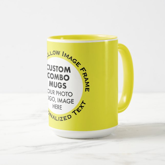 Round Frame Photo & Text Large Yellow Custom Combo Mug (Front Right)