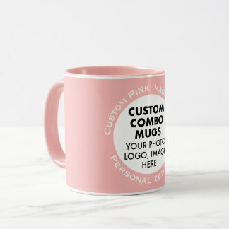 Round Frame Photo + Text Pink Blue Custom Combo Mug