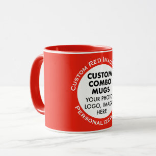 Round Frame Photo + Text Red Custom Combo Mug