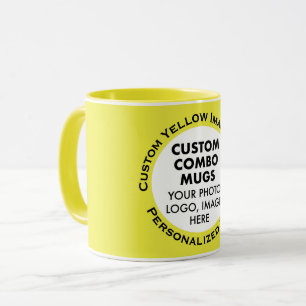 Round Frame Photo + Text Yellow Custom Combo Mug