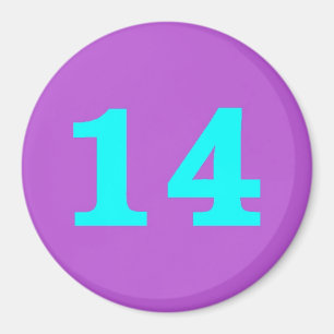 Round Fridge Magnet – Number 14 – Turquoise/Violet
