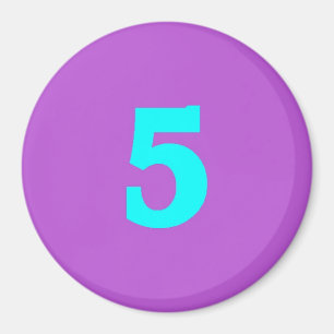 Round Fridge Magnet – Number 5 – Turquoise/Violet