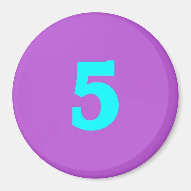 Round Fridge Magnet – Number 5 – Turquoise/Violet (Front)